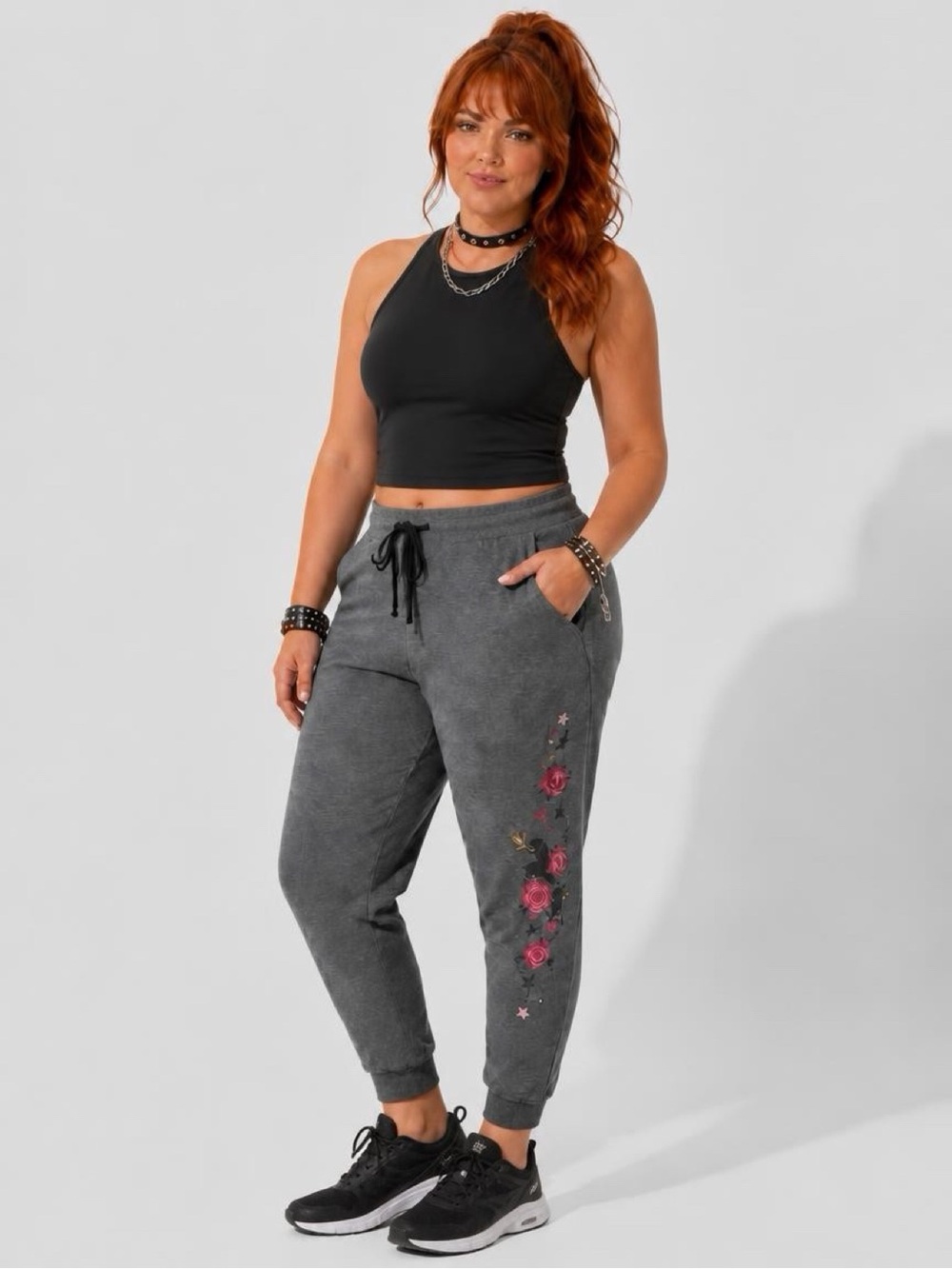 torrid Gray Joggers with Pink Rose Accent